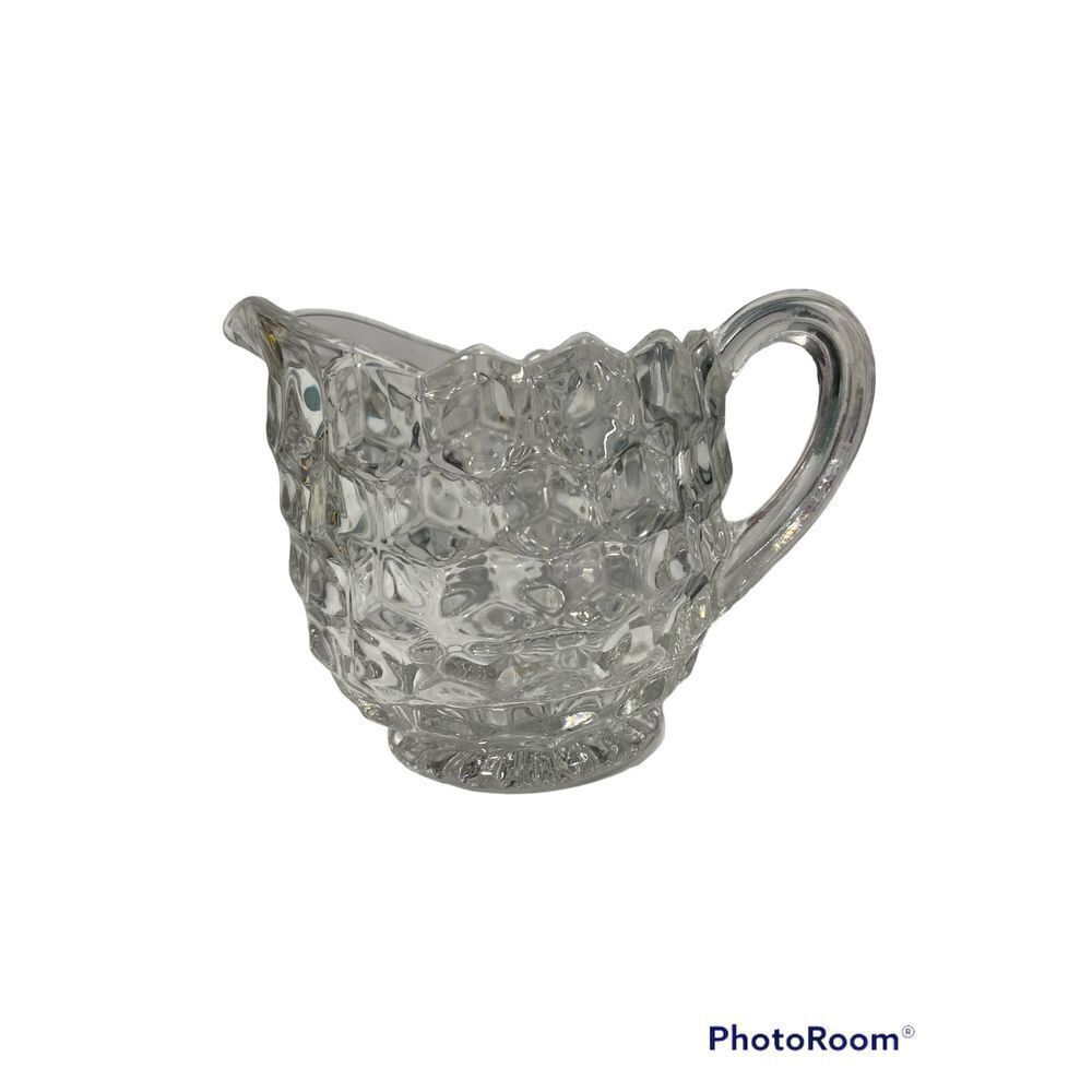 Fostoria Americana Cube Cut Clear Crystal Creamer and Open Sugar Bowl Vintage